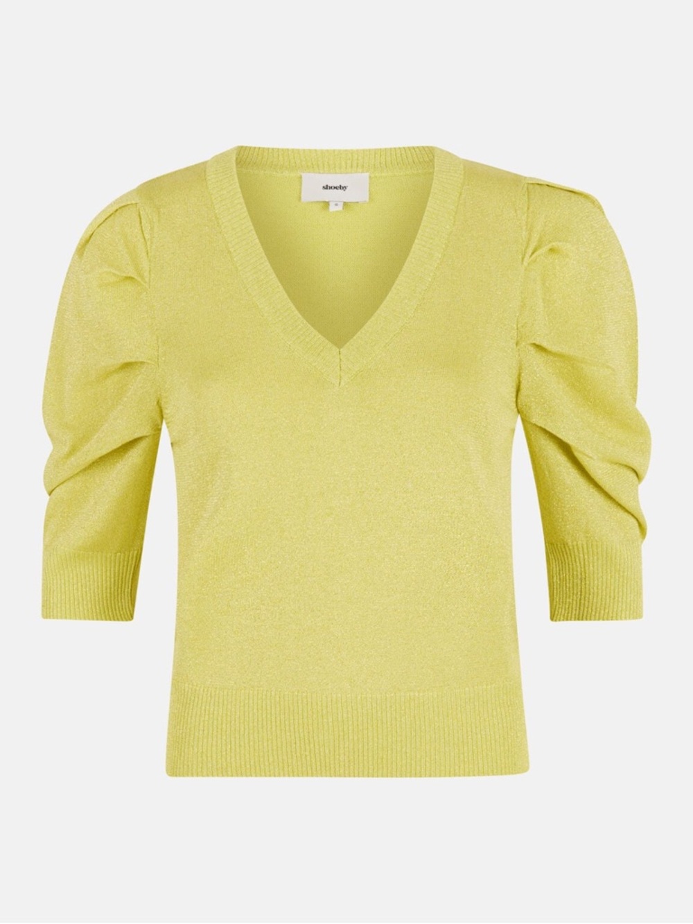 Sparkle Green V-Neck Puff Sleeve Sweater - Picture 1 of 7